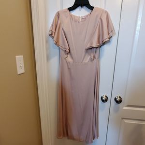 Faux silk flutter sleeved aline peachy dress L 12